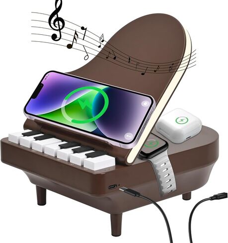 8 in 1 Piano Gifts, 3 in 1 Wireless Charging Station, Bluetooth Speaker with Lights, Piano Playing Key, Speaker for Home/Office/Party/Outdoor, Birthday Gift (Black) in Saudi Arabia