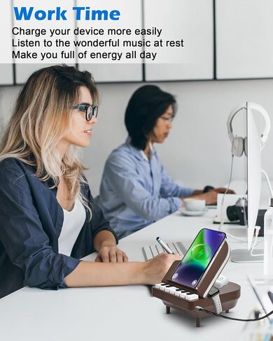 8 in 1 Piano Gifts, 3 in 1 Wireless Charging Station, Bluetooth Speaker with Lights, Piano Playing Key, Speaker for Home/Office/Party/Outdoor, Birthday Gift (Black) in Saudi Arabia