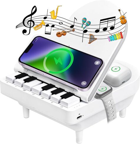 8 in 1 Piano Gifts, 3 in 1 Wireless Charging Station, Bluetooth Speaker with Lights, Piano Playing Key, Speaker for Home/Office/Party/Outdoor, Birthday Gift (Black) in Saudi Arabia