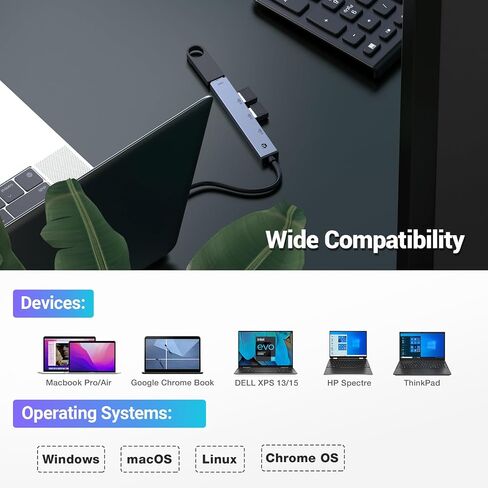 USB C HUB, USB C HUB HUB, USB Adapter HUB, Ultra Slim Portable Data Hub, 4 in 1 USB C HUB with USB 3.0, 3 USB 2.0 Compatible with Windows, macOS, Linux, Chrome OS Systems(Aluminium housing) in Saudi Arabia