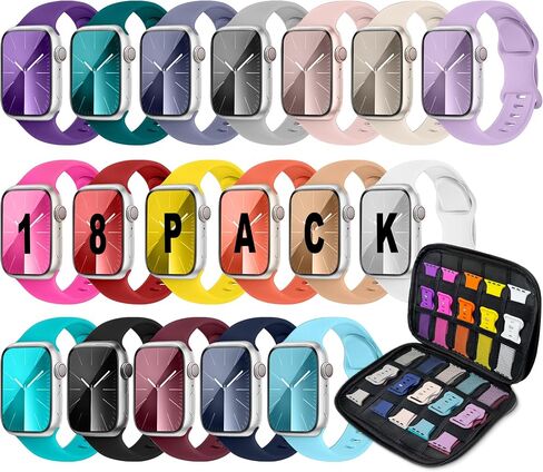 18 Pack Sport Band Compatible with Apple Watch Bands 40mm 41mm 38mm 45mm 44mm 42mm 49mm for Women Men, Soft Silicone iWatch band with Watch Band Storage Case for iWatch Ultra Series 9 8 7 6 5 4 3 2 SE in Kuwait