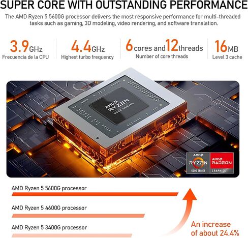Gaming PC AMD Ryzen5 5600G 6Cores 3.9GHz UP to 4.40 GHz Processor, 16GB DDR4 RAM, 1Tb NVMe SSD, AMD Radeon Vega7 Graphics 600W Windows 11 Home WI-FI Gaming Desktop Computer White in Saudi Arabia