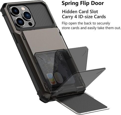 for iPhone 14 Pro Case with Card Holder Slot [Store 5 Cards] Hidden Credit Card ID Rugged Protection Hard PC Phone Cases iPhone14Pro 5G i i-Phone i14 iPhone14 14Pro Cover for Women Men Blue in Saudi Arabia