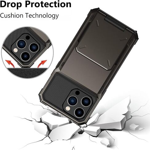 for iPhone 14 Pro Case with Card Holder Slot [Store 5 Cards] Hidden Credit Card ID Rugged Protection Hard PC Phone Cases iPhone14Pro 5G i i-Phone i14 iPhone14 14Pro Cover for Women Men Blue in Saudi Arabia
