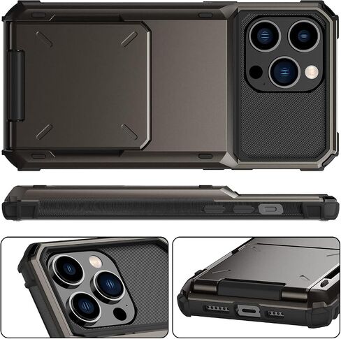 for iPhone 14 Pro Case with Card Holder Slot [Store 5 Cards] Hidden Credit Card ID Rugged Protection Hard PC Phone Cases iPhone14Pro 5G i i-Phone i14 iPhone14 14Pro Cover for Women Men Blue in Saudi Arabia