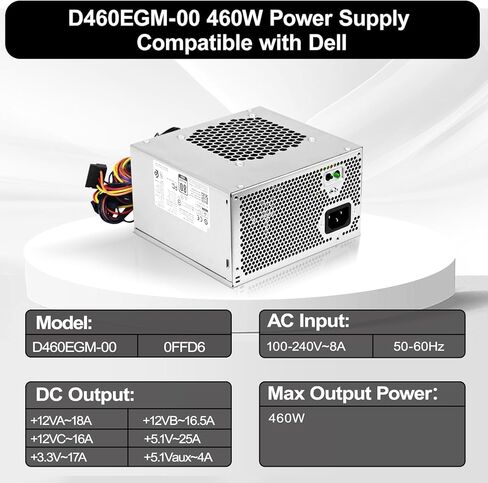 LXun ترقية D460EGM-00 460W مزود الطاقة 0FFD6 HU460AM-01 متوافق مع Dell Precision 3630 T3630 5680 T3640 T3650 Alien-Ware Aurora R7 R6 R5 استبدل DPS-460DB-18 A HK560-12PP مزود الطاقة in Kuwait