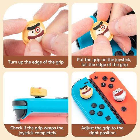 أغطية قبضة الإبهام من Joycon لجهاز Nintendo Switch، غطاء عصا التحكم من السيليكون الناعم متوافق مع وحدة تحكم Nintendo Switch/OLED/Lite، 4 قطع - الكلاب والبوم in Kuwait