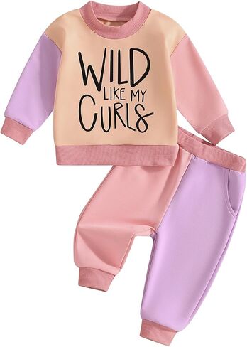 WZTYYDS Toddler Baby Girl Clothes 1T 2T 3T 4T 5T Fall Winter Outfits Contrast Color Long Sleeve Sweatshirt + Pants Sets in Saudi Arabia