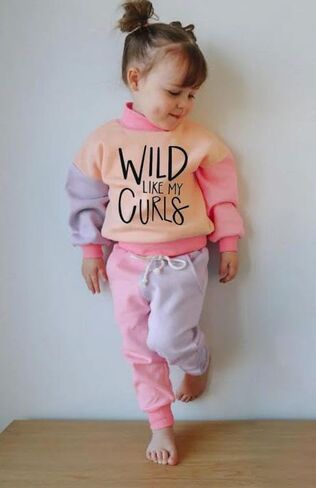 WZTYYDS Toddler Baby Girl Clothes 1T 2T 3T 4T 5T Fall Winter Outfits Contrast Color Long Sleeve Sweatshirt + Pants Sets in Saudi Arabia