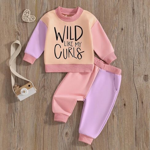 WZTYYDS Toddler Baby Girl Clothes 1T 2T 3T 4T 5T Fall Winter Outfits Contrast Color Long Sleeve Sweatshirt + Pants Sets in Saudi Arabia