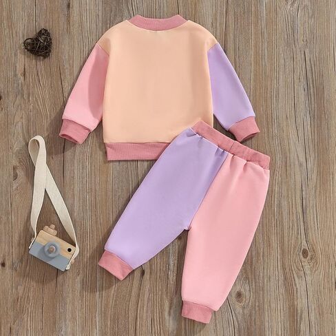 WZTYYDS Toddler Baby Girl Clothes 1T 2T 3T 4T 5T Fall Winter Outfits Contrast Color Long Sleeve Sweatshirt + Pants Sets in Saudi Arabia