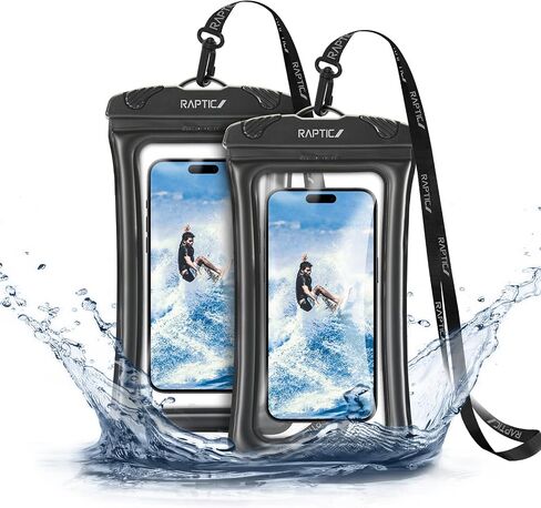 RAPTIC IPX8 Waterproof Phone Pouch Floating, [3.0 Olecranon Waterproof Clip], 2 Pack Waterproof Phone Case with Lanyard, Travel Beach Cruise Essentials for iPhone 15 Pro Max 14 13 12/Samsung 24 Black in Saudi Arabia