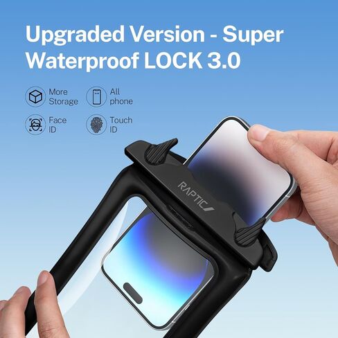 RAPTIC IPX8 Waterproof Phone Pouch Floating, [3.0 Olecranon Waterproof Clip], 2 Pack Waterproof Phone Case with Lanyard, Travel Beach Cruise Essentials for iPhone 15 Pro Max 14 13 12/Samsung 24 Black in Saudi Arabia