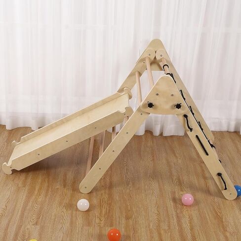 Jungle Gym for Toddlers - 2pcs Wooden Gym Playset with Triangle Folding Climbing Structure for Indoor Climbing and Sliding Fun in Saudi Arabia