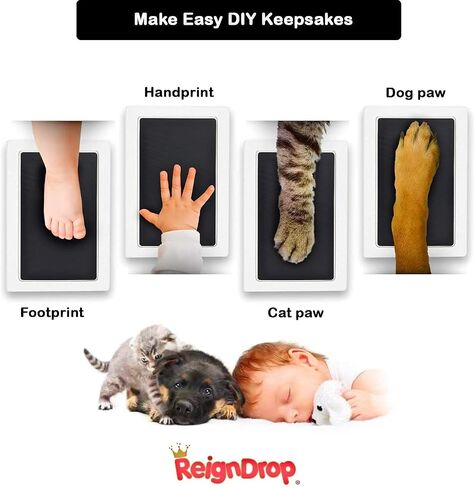 Inkless Large Clean Touch Ink Pad Kit for Baby Footprint, Handprint & Pet Paw Print - No Ink Mess, Baby Safe, One Time Use, Includes 2 Cardstocks (Clean-Touch - Gold) in Saudi Arabia