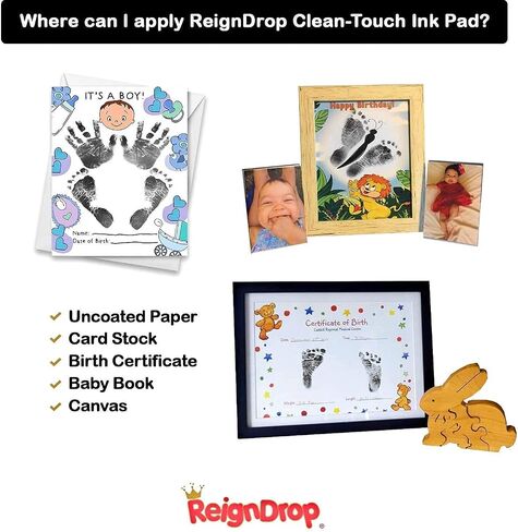 Inkless Large Clean Touch Ink Pad Kit for Baby Footprint, Handprint & Pet Paw Print - No Ink Mess, Baby Safe, One Time Use, Includes 2 Cardstocks (Clean-Touch - Gold) in Saudi Arabia