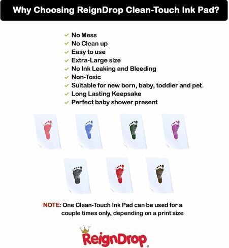 Inkless Large Clean Touch Ink Pad Kit for Baby Footprint, Handprint & Pet Paw Print - No Ink Mess, Baby Safe, One Time Use, Includes 2 Cardstocks (Clean-Touch - Gold) in Saudi Arabia