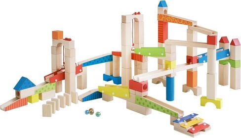 Roba Wooden Marble Run Set - 100 Pieces, 20 Glass Marbles & 80 Building Blocks, Ages 3+ in Saudi Arabia