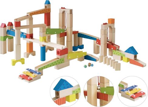 Roba Wooden Marble Run Set - 100 Pieces, 20 Glass Marbles & 80 Building Blocks, Ages 3+ in Saudi Arabia