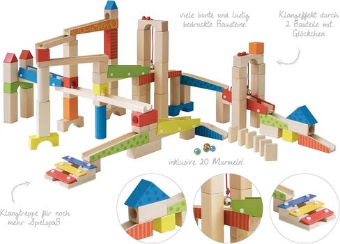 Roba Wooden Marble Run Set - 100 Pieces, 20 Glass Marbles & 80 Building Blocks, Ages 3+ in Saudi Arabia
