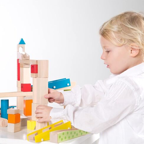 Roba Wooden Marble Run Set - 100 Pieces, 20 Glass Marbles & 80 Building Blocks, Ages 3+ in Saudi Arabia