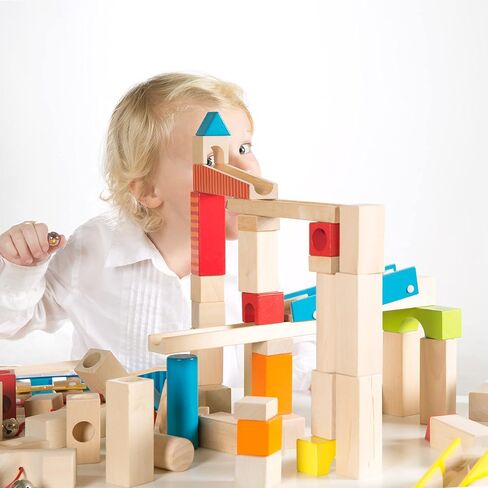 Roba Wooden Marble Run Set - 100 Pieces, 20 Glass Marbles & 80 Building Blocks, Ages 3+ in Saudi Arabia