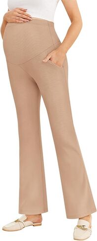 Women's Maternity Pants Casual Adjustable High Waist Flare Leggings Stretchy Pregnancy Trousers with Pockets in Saudi Arabia