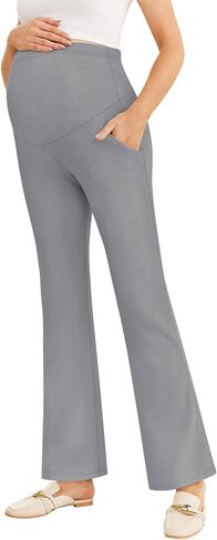 Women's Maternity Pants Casual Adjustable High Waist Flare Leggings Stretchy Pregnancy Trousers with Pockets in Saudi Arabia