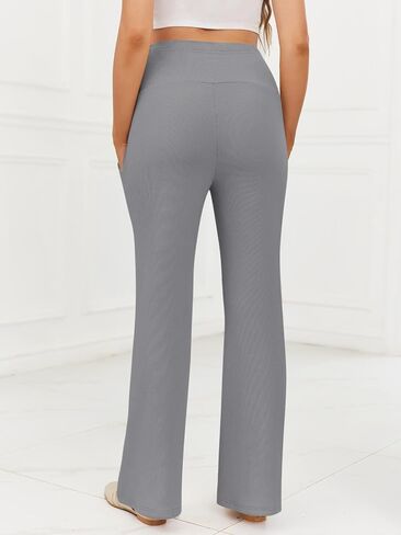 Women's Maternity Pants Casual Adjustable High Waist Flare Leggings Stretchy Pregnancy Trousers with Pockets in Saudi Arabia