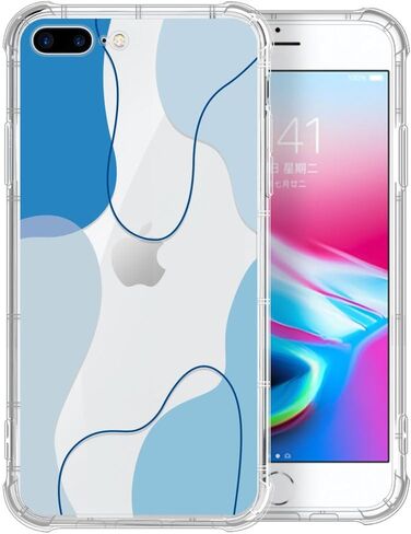 Compatible with iPhone 6 Plus,Blue Wavy Shaped Art Clear Phone Case for Girl Women,Airbag Transparent Slim Soft Bumper Phone Case for iPhone 6 Plus in Saudi Arabia
