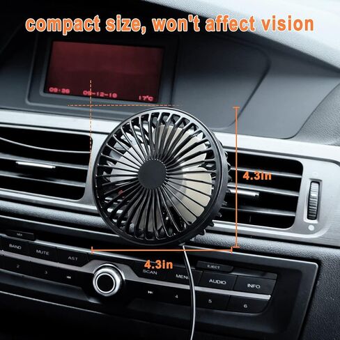 zuvas سيارة مروحة USB مروحة مع ضوء الليل، 360 درجة دوران مروحة مشبك لدوران الهواء في السيارة، 3 سرعة الرياح مروحة تبريد مكيف الهواء لشاحنة سيارة الدفع الرباعي RV في الهواء الطلق، أسود in Kuwait