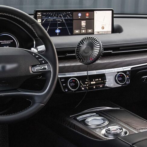 zuvas سيارة مروحة USB مروحة مع ضوء الليل، 360 درجة دوران مروحة مشبك لدوران الهواء في السيارة، 3 سرعة الرياح مروحة تبريد مكيف الهواء لشاحنة سيارة الدفع الرباعي RV في الهواء الطلق، أسود in Kuwait