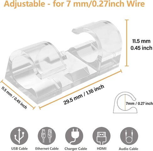 60 Pcs Clear Cable Clips with 3M Adhesive, Wire Holders Under Desk, Cord Management for Wall, Car, Ethernet, PC, Christmas Light Indoor/Outdoor in Saudi Arabia