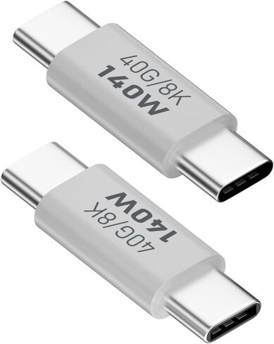 محول USB C أنثى إلى أنثى، موسع وصلة USB من النوع C يدعم 140 وات، 40 جيجابت في الثانية، 8K@60 هرتز لأجهزة الكمبيوتر المحمول والهواتف والمزيد من الأجهزة من النوع C (أبيض)، عبوتان in Kuwait