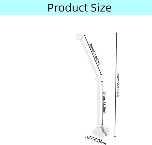 360° Rotating Baby Crib Mobile Arm,27.2 Inches Wooden Baby Mobile Hanger for Crib,Adjustable Mobile Arm for Crib Cot Bed Bassinet Wind Chimes Bed Bell Nursery Cloud Design (White) in Kuwait