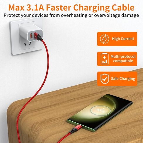 JXMOX USB Type C Cable,USB A to USB C 3A Fast Charging (3.3ft 5-Pack) Braided Charge Cord Compatible with iPhone 15 Pro Max,Samsung Galaxy S10 S9 S8 Plus,Note 9 8,A11 A20 A51,LG G6 G7 V30 V35,Moto Z3 in Saudi Arabia