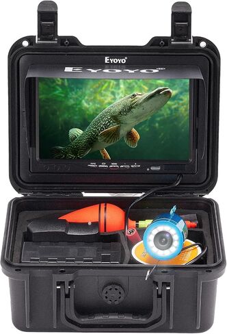 Underwater Fishing Camera, Ice Fishing Camera, Portable Fish Finder Camera HD 1000 TVL 12PCS White LED Waterproof Camera with 7 Inch LCD Monitor, Carrying Case for Lake Boat Ice Fishing in Saudi Arabia