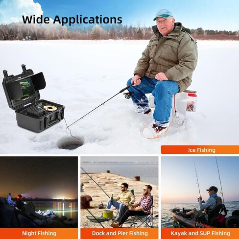Underwater Fishing Camera, Ice Fishing Camera, Portable Fish Finder Camera HD 1000 TVL 12PCS White LED Waterproof Camera with 7 Inch LCD Monitor, Carrying Case for Lake Boat Ice Fishing in Saudi Arabia