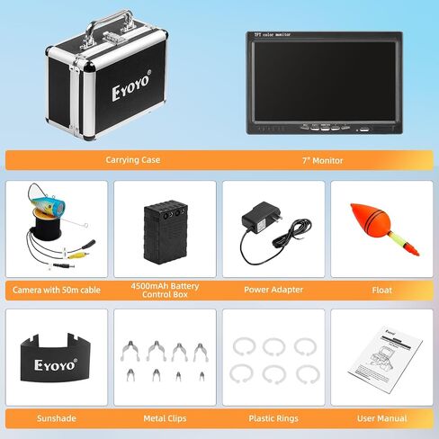 Underwater Fishing Camera, Ice Fishing Camera, Portable Fish Finder Camera HD 1000 TVL 12PCS White LED Waterproof Camera with 7 Inch LCD Monitor, Carrying Case for Lake Boat Ice Fishing in Saudi Arabia
