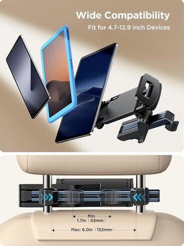 JOYROOM Tablet Holder for Car Headrest, [ Folding Extension Arm] iPad Holder for Car Backseat for Kids, Road Trip Essentials, for 4.7-12.9" Cellphones and iPad Pro, Air, Mini, Galaxy, Fire in Saudi Arabia