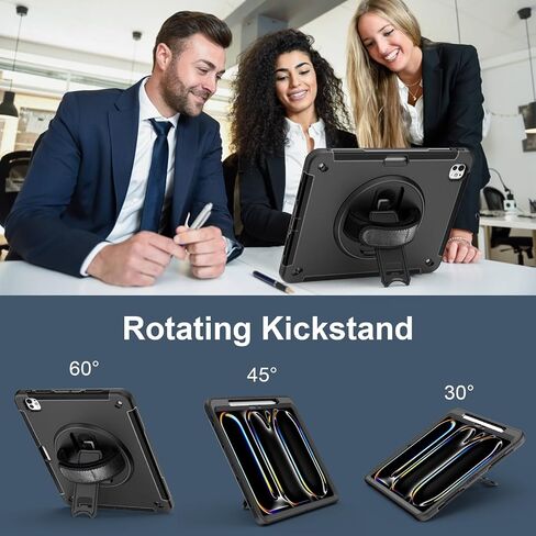 Case for iPad Pro 13 Inch 2024, Full Body Protective Rugged iPad Pro 13 M4 Cover 7th Generation with Pencil Holder, Screen Protector, Rotating Stand, Strap, Black in Saudi Arabia