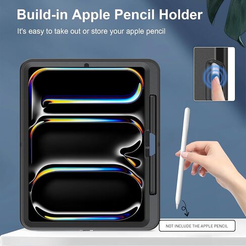 Case for iPad Pro 13 Inch 2024, Full Body Protective Rugged iPad Pro 13 M4 Cover 7th Generation with Pencil Holder, Screen Protector, Rotating Stand, Strap, Black in Saudi Arabia