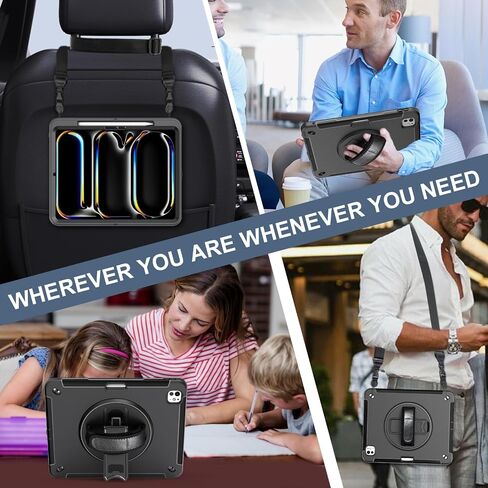 Case for iPad Pro 13 Inch 2024, Full Body Protective Rugged iPad Pro 13 M4 Cover 7th Generation with Pencil Holder, Screen Protector, Rotating Stand, Strap, Black in Saudi Arabia