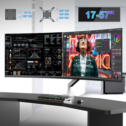 17-57 inch Ultrawide Monitor Arm - PUTORSEN, up to 59.4 lbs, Heavy Duty Monitor Arm for Flat/Curved Monitor and TV with VESA 75 * 75-200 * 200, with Steel Reinforcement Plate, White in Saudi Arabia