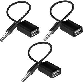 LBSC USB to AUX Adapter, 3 Pack 3.5mm Male to USB Female Adapter, Aux to USB to 3.5mm Jack Audio Jack Adapter for Playing Music with USB Drive in The car (Black)