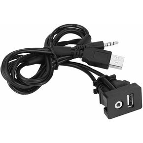 Aux Extension Mount Dash,Car Boat Dash Flush Mount USB Port 3.5Mm Aux Jack Extension Cable Mounting Panel Black USB and Aux Port for Car Tundra Stereo USB
