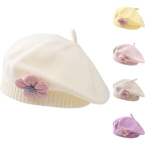 Little Girls Beret Hat Winter Warm Beanie Cap Toddler French Style Knit Hat Baby Cute Flower Berets