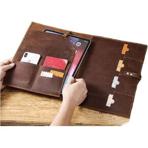 Leather Sleeve for iPad Pro 12.9" with Pencil Holder & Card Holder - Handmade from Genuine Leather (Cover, Bag, Case, Protection)