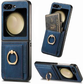 لهاتف Samsung Galaxy Z Flip 6 مع حامل بطاقة، حافظة هاتف بمحفظة مع حامل دائري مدمج من جلد البولي يوريثان حافظة واقية للنساء والفتيات Samsung Galaxy Z Flip 6 بني in Kuwait