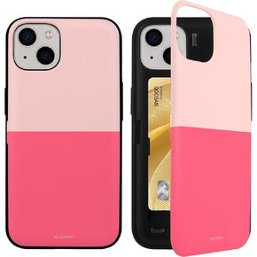 Qoosan for iPhone 15 Case with Card Holder Wallet Kickstand Mirror Protective Slim Phone Case for iPhone 15 6.1 inch, Pink